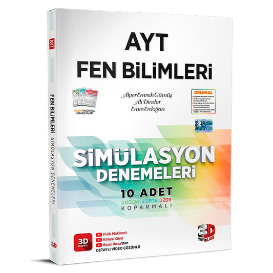 3D Yayınları AYT Detaylı Video Çözümlü Fen Bilimleri Simülasyon Denemeleri