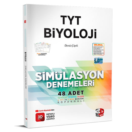 3D Yayınları TYT Detaylı Video Çözümlü Biyoloji Simülasyon Denemeleri