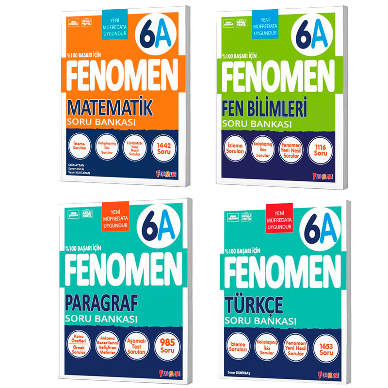 Fenomen Yayınları 6. Sınıf (A) Soru Bankası Seti (Matematik,Fen,Paragraf,Türkçe)
