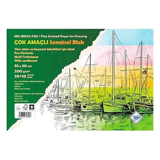 Art Liva 35x50 20+10 Sayfa 200 gr Multi Teknik Fon Kartonu Resim Defteri - Sanatsal Eskiz ve Ç