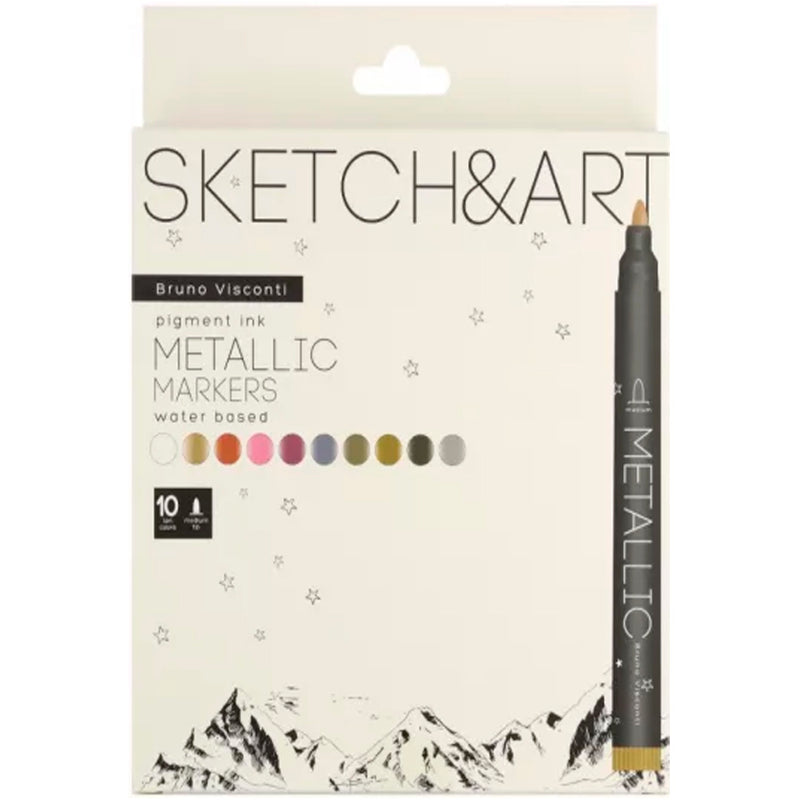Bruno Visconti Sketch Art 10 Renk Metalik Marker Kalem - Eskiz, Sanatsal ve Çizim Kalemi