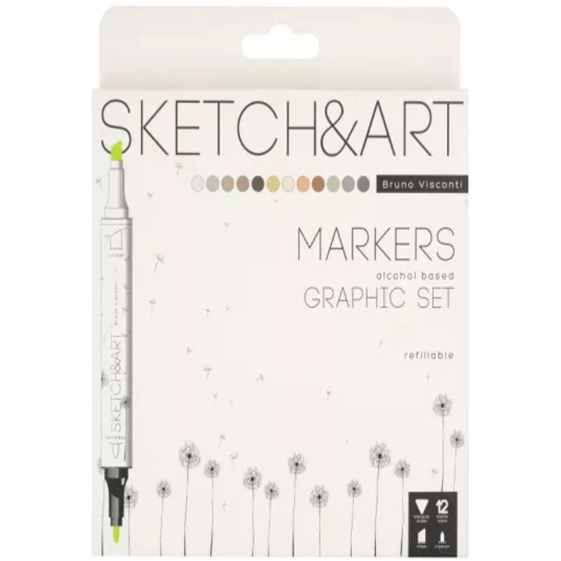 Bruno Visconti Sketch Art Çift Taraflı Markers 12 Renk - Sanatsal Çizim ve Grafik Kalemi