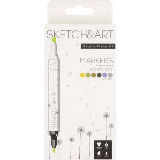 Bruno Visconti Sketch Art Çift Taraflı Markers 6 Renk - Mimari Eskiz, Çizim ve Sanat Kalemi