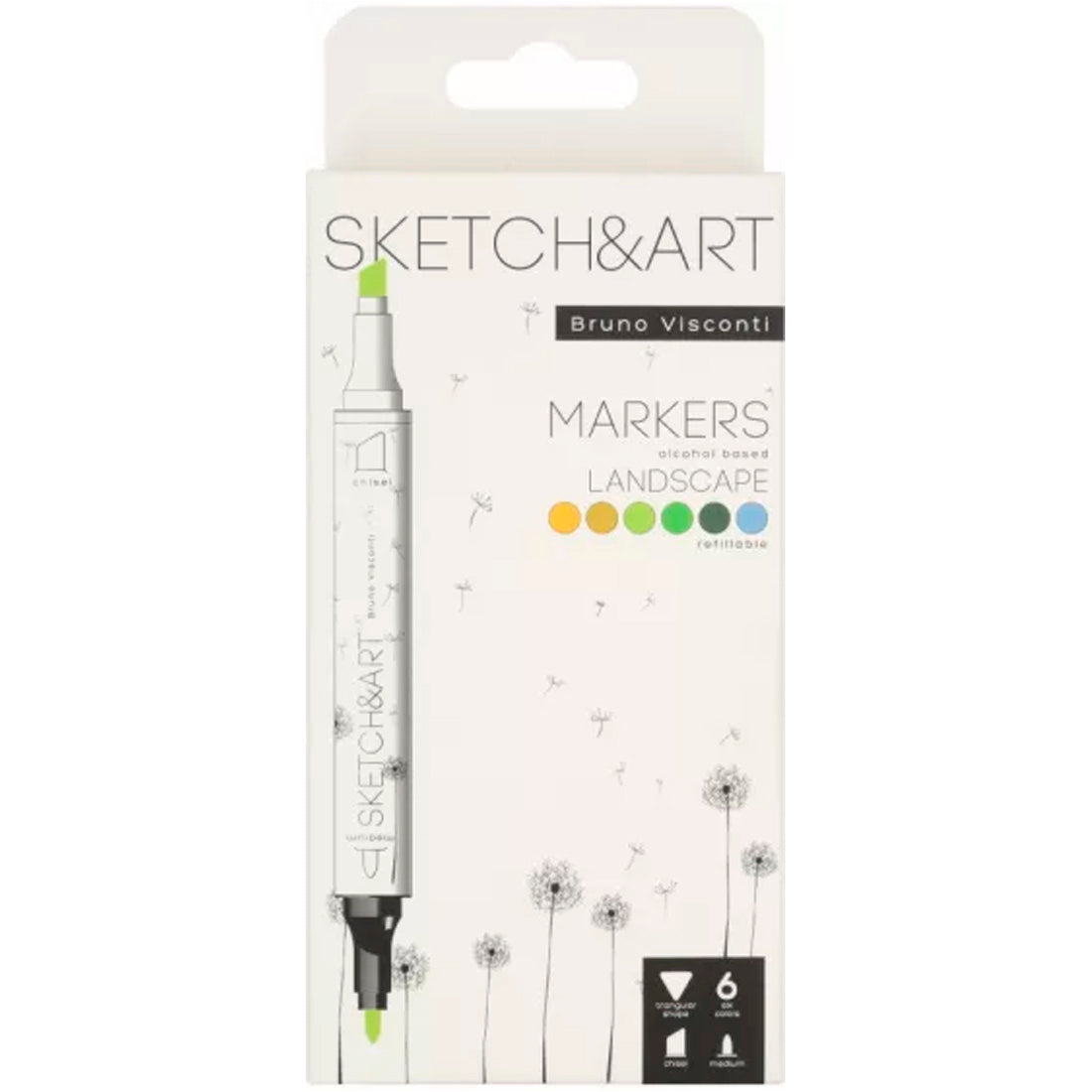 Bruno Visconti Sketch Art Çift Taraflı Markers 6 Renk Peyzaj Marker Kalem - Sanat, Çizim ve Eskiz için