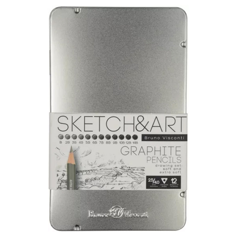 Bruno Visconti Sketch&Art Metal Kutu 12'li Dereceli Kalem Seti - Eskiz ve Çizim Kalemleri