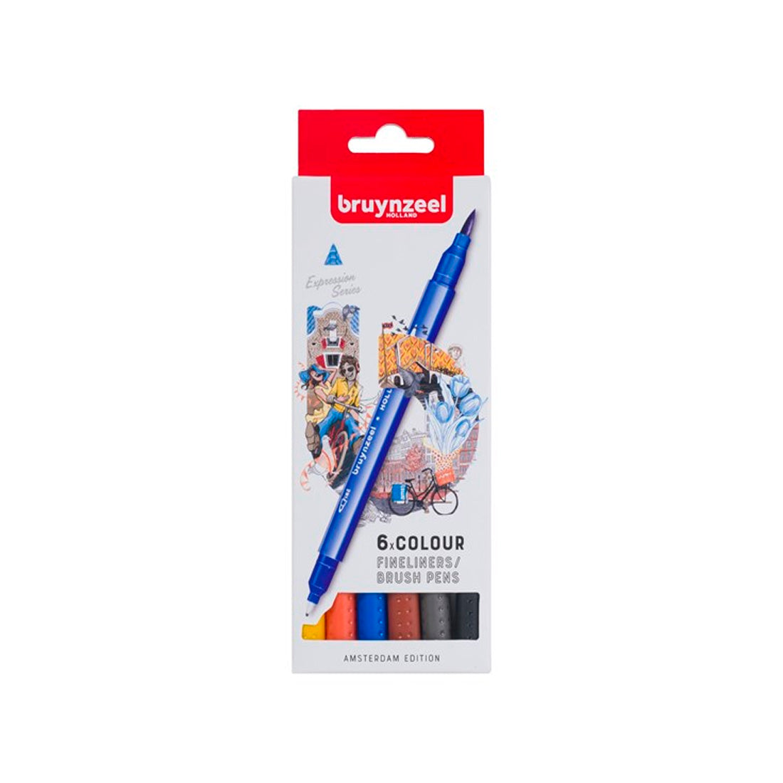 Bruynzeel Fineliner-Brush Amsterdam 6'lı Çift Taraflı Kalem Seti - Sanat, Çizim ve İllüstrasyon Marker Kalemi