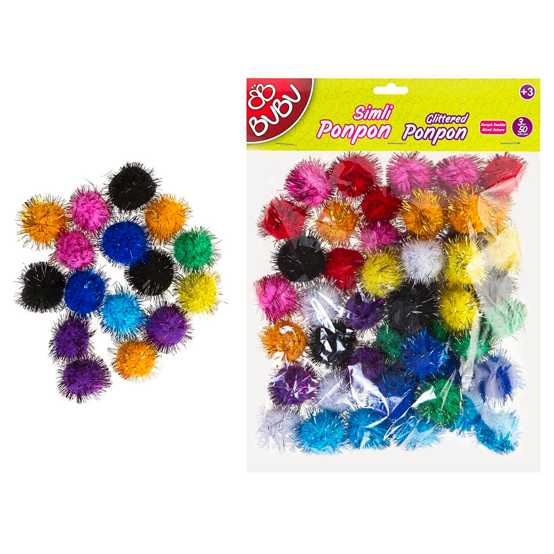 Bu-Bu 3 cm 50'li Karışık Renkli Simli Ponpon 00113