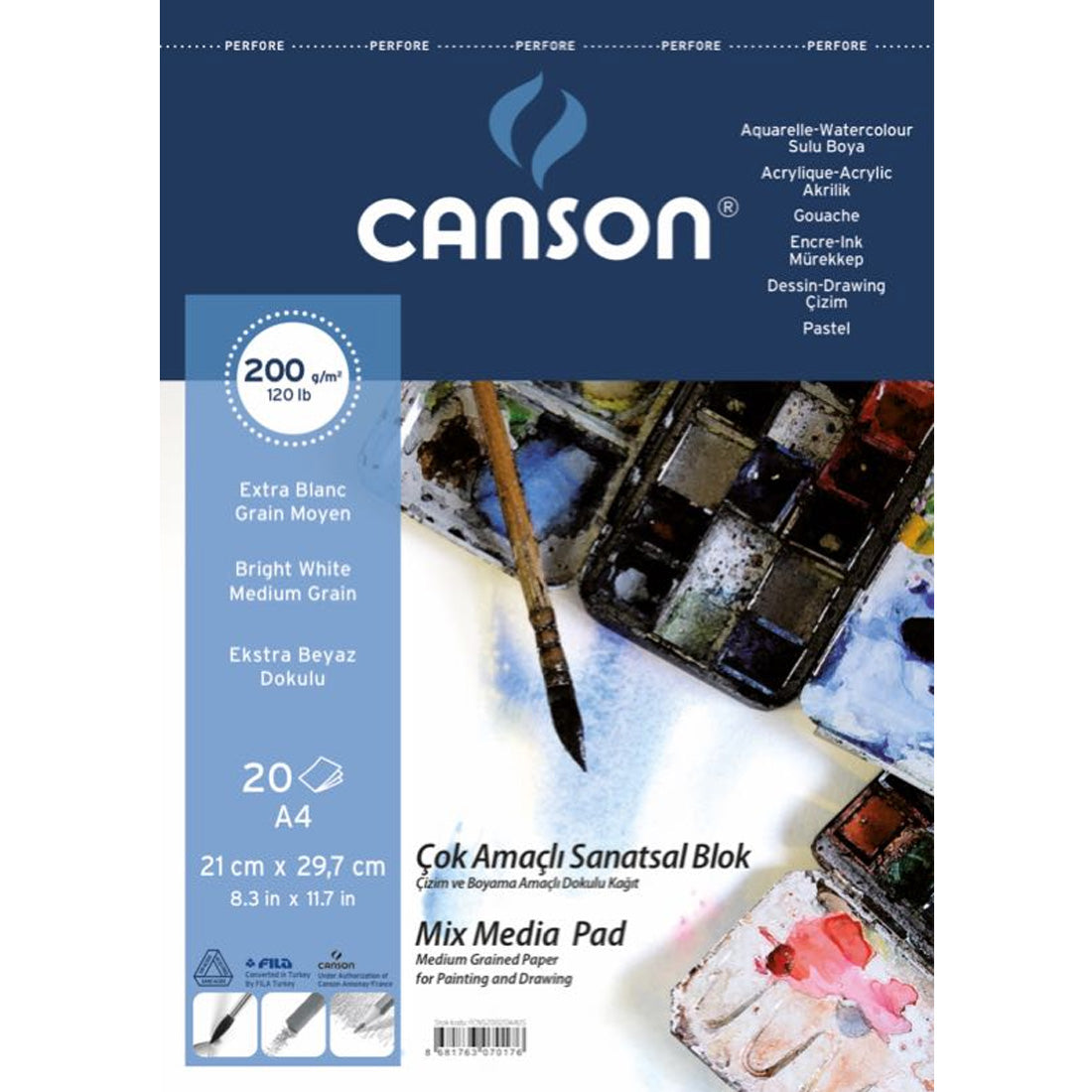 Canson 200 gr Spiralli A4 20 Sayfa Fineface Çok Amaçlı Sanatsal Blok - Eskiz ve Not Defteri