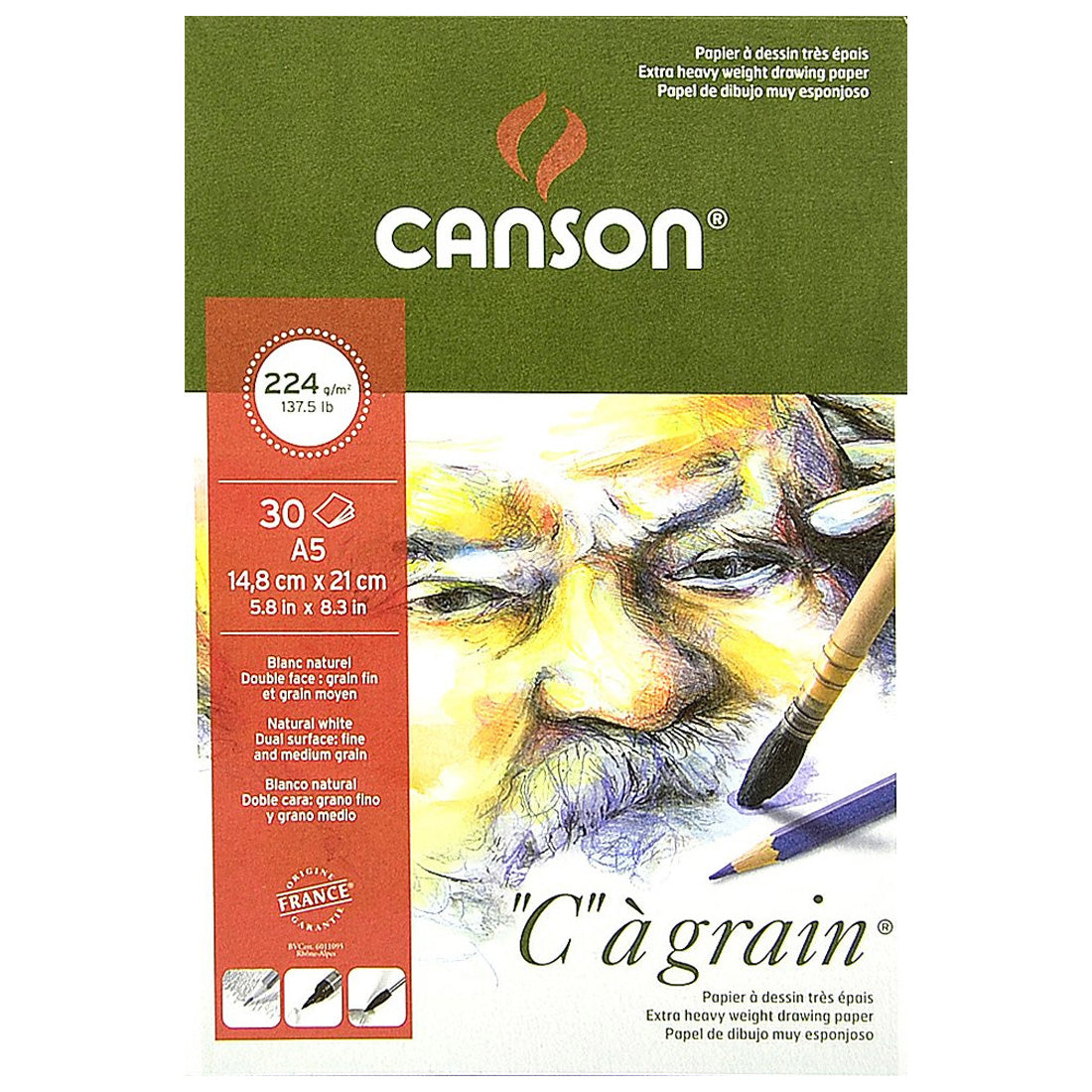 Canson Cagrain Yapışkanlı Eskiz Çizim Defteri A5 - Sanatsal Çizim, Not Tutma ve Okul Defteri