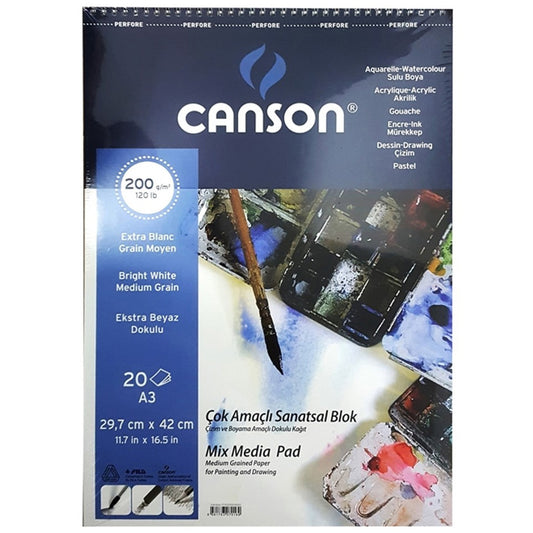 Canson Çok Amaçlı Sanatsal Blok A3 200gr 20 Yaprak - Suluboya, Eskiz ve Çizim Defteri