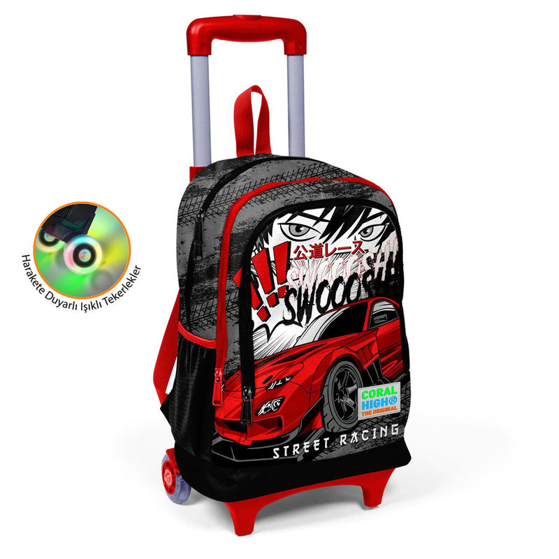 Coral High Araba Desenli Işıklı Tekerlek Siyah Çekçekli Sırt ve Okul Çantası 23947