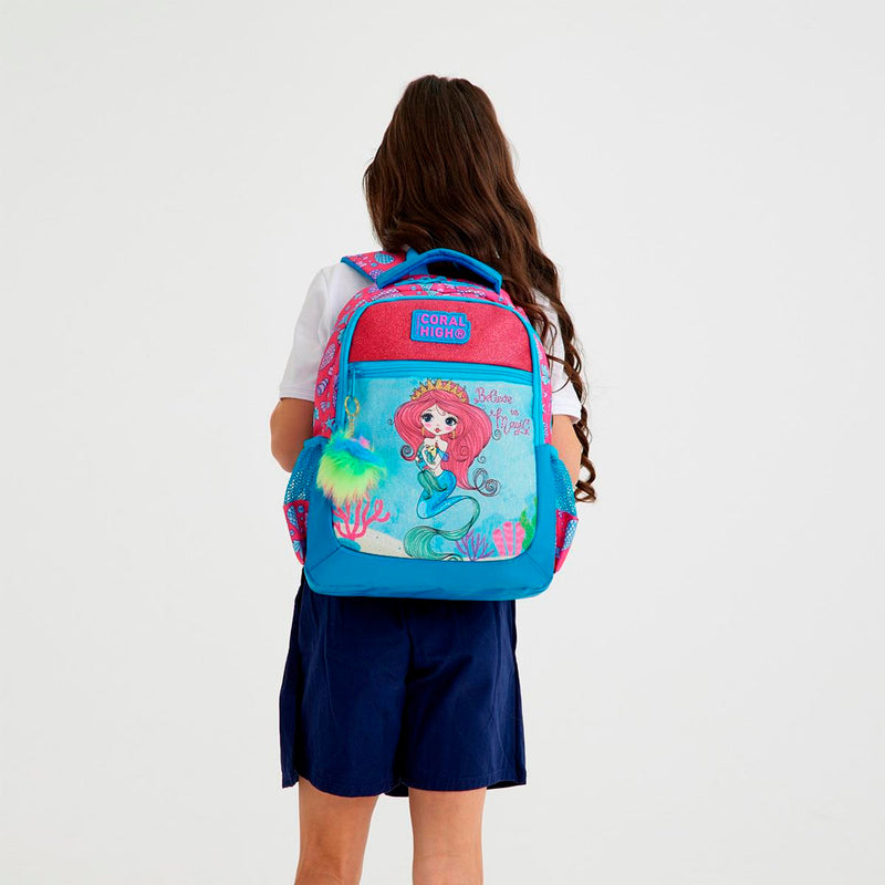 Coral High Deniz Kızı Desenli Mercan-Mavi Okul Çantası 23476