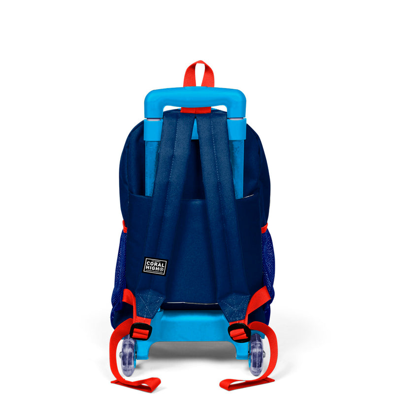 Coral High Kids Saks Mavi Astronot Desenli Üç Bölmeli Işıklı Tekerlekli Çekçekli Okul Sırt Çantası 23924