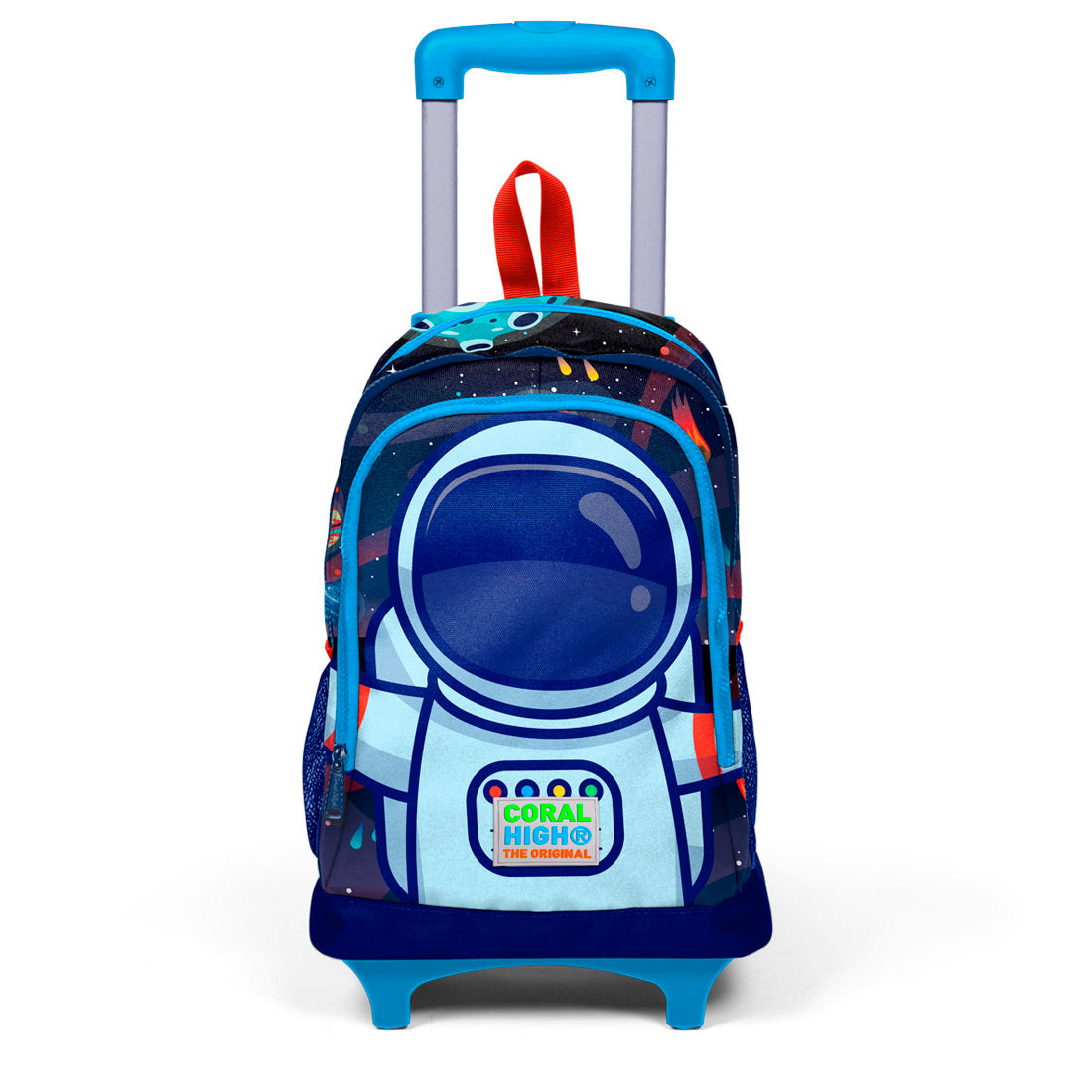 Coral High Kids Saks Mavi Astronot Desenli Üç Bölmeli Işıklı Tekerlekli Çekçekli Okul Sırt Çantası 23924