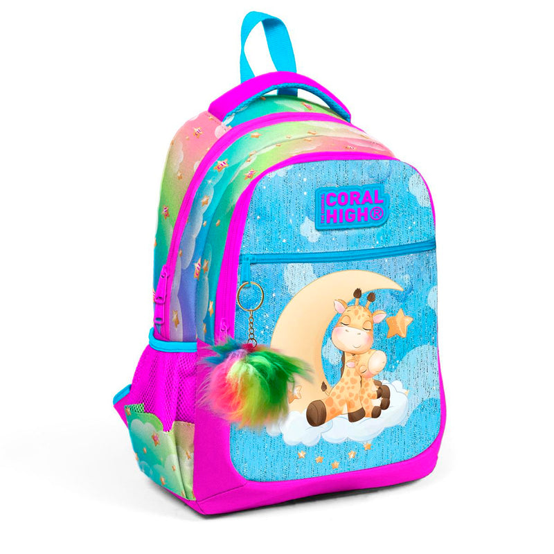Coral High Zürafa Desenli Mavi-Pembe Okul Çantası 23479