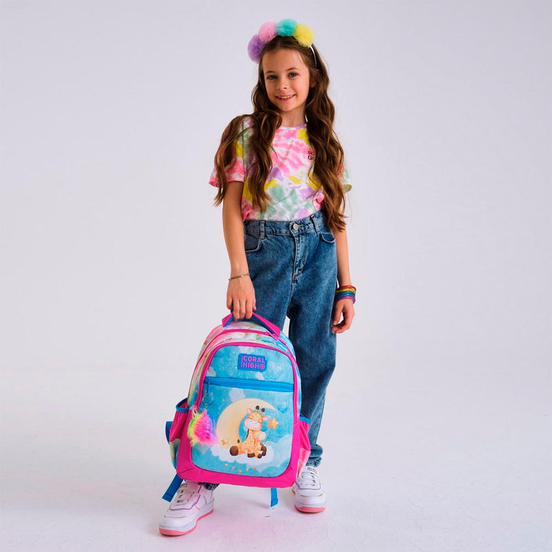 Coral High Zürafa Desenli Mavi-Pembe Okul Çantası 23479