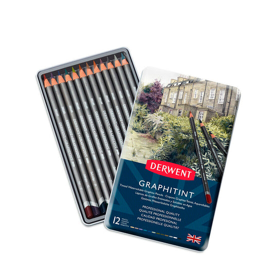 Derwent 12li Graphitint Teneke Kutu - Sanatsal Çizim ve Sulu Boya Kalem Seti