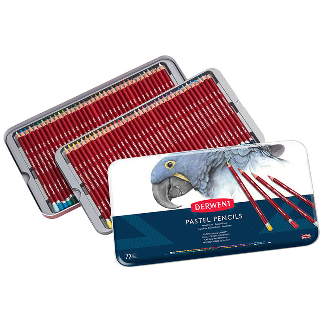 Derwent 72'li Pastel Pencil Teneke Kutu - Sanatsal Çizim ve Resim İçin Profesyonel Pastel Boya Seti