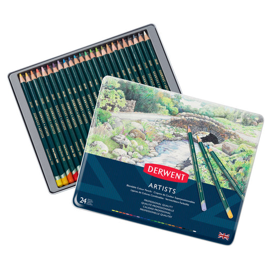 Derwent Artists 24'lü Teneke Kutu Kuru Boya Kalemi Set - Hediyelik ve Sanatçı Çizim Kalemi