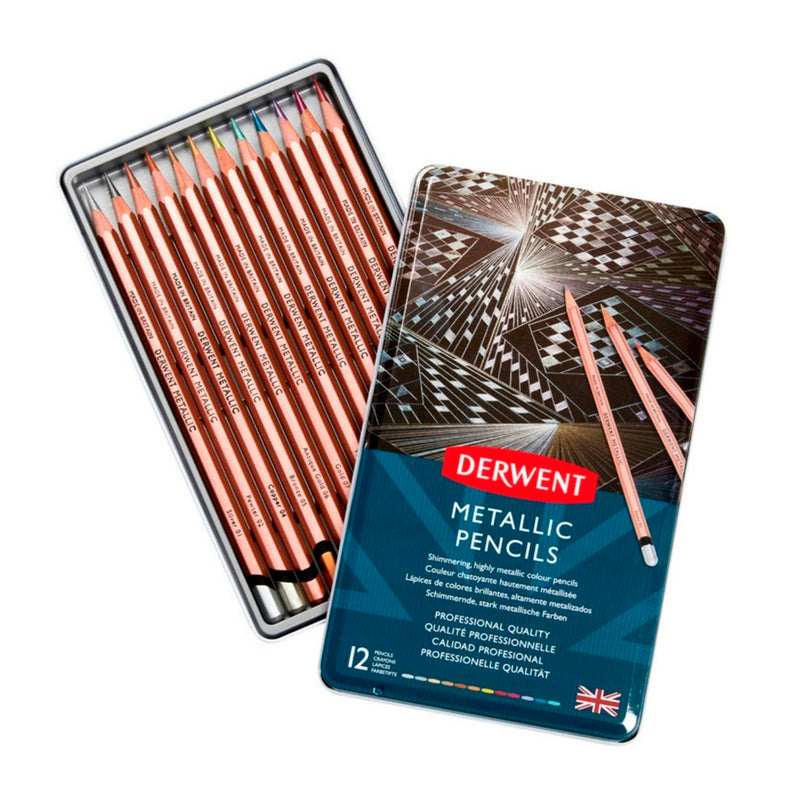 Derwent Metallic 12'li Kalem Seti - Sanatsal Çizim ve Eskiz Kalemleri
