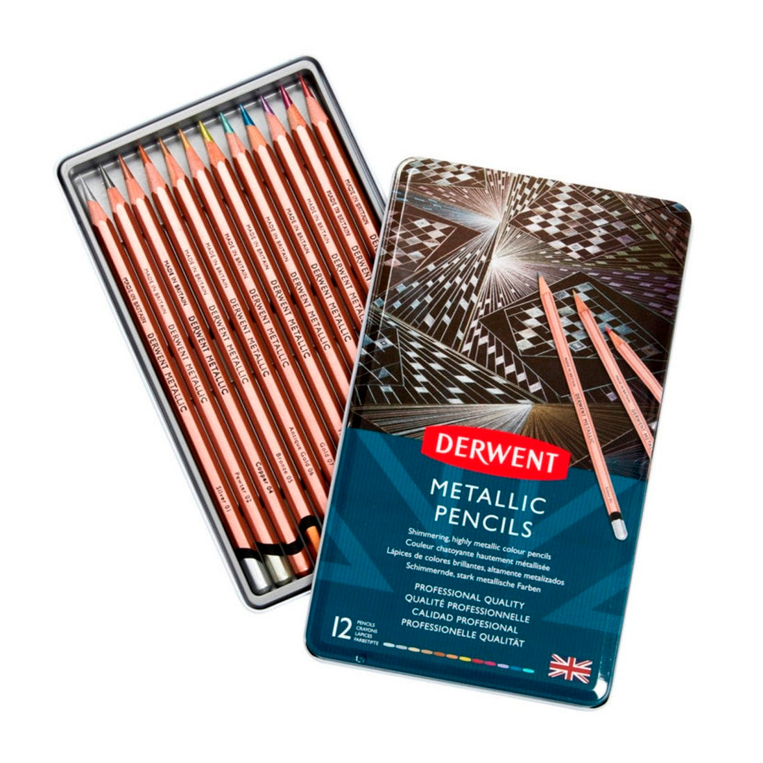 Derwent Metallic 12'li Kalem Seti - Sanatsal Çizim ve Eskiz Kalemleri