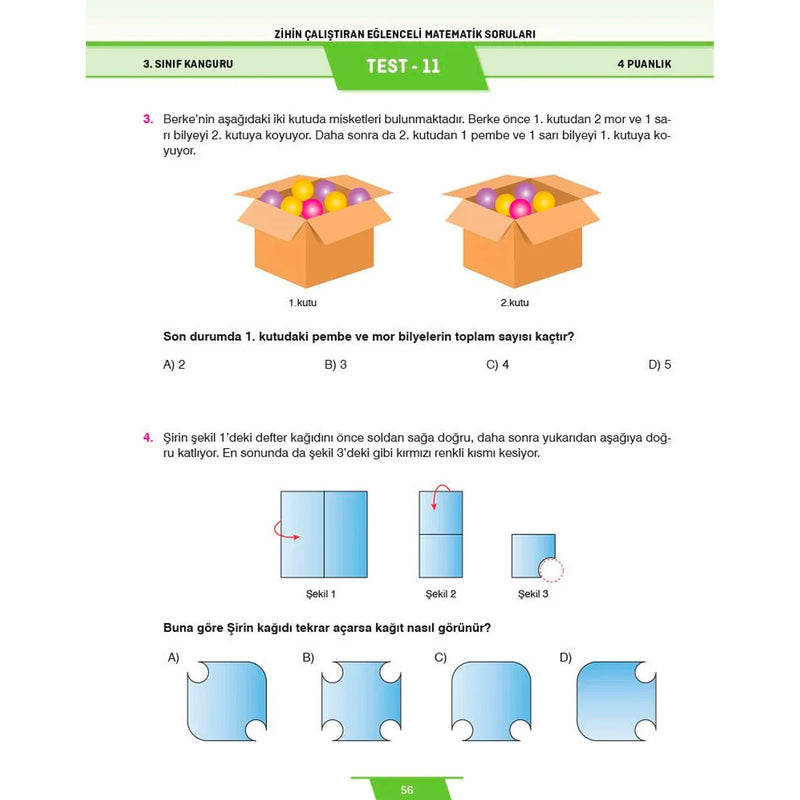 Dikkat Atölyesi Yayınları 3. Sınıf Kanguru Eğlenceli Matematik Soruları