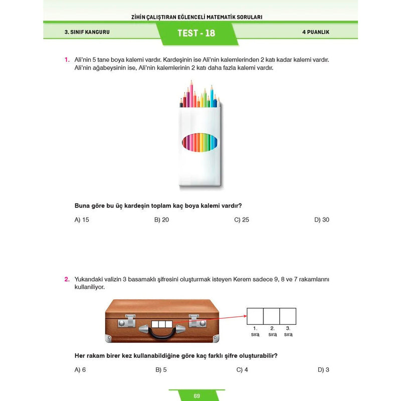 Dikkat Atölyesi Yayınları 3. Sınıf Kanguru Eğlenceli Matematik Soruları