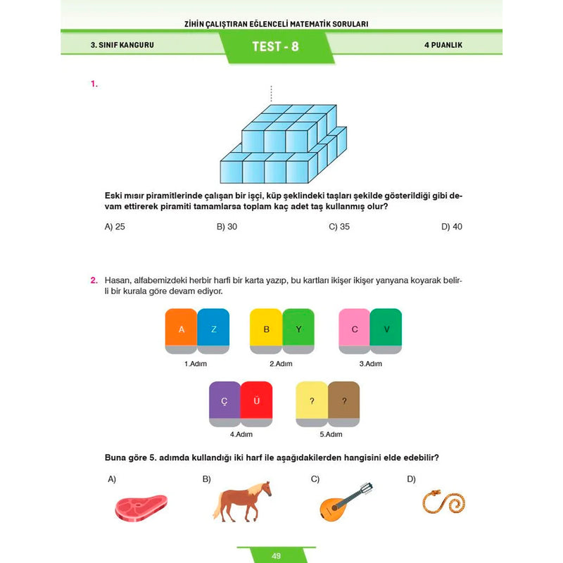 Dikkat Atölyesi Yayınları 3. Sınıf Kanguru Eğlenceli Matematik Soruları
