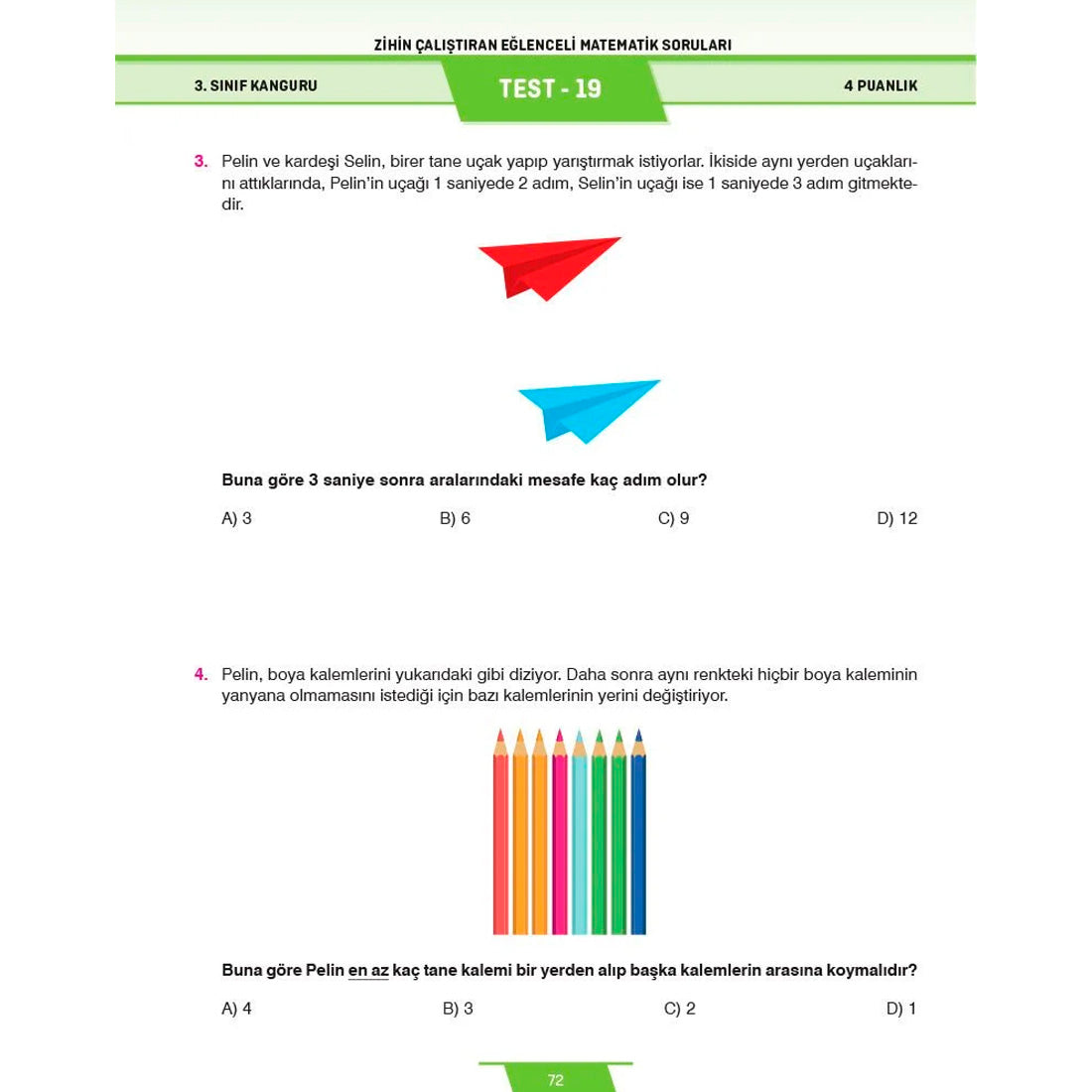 Dikkat Atölyesi Yayınları 3. Sınıf Kanguru Eğlenceli Matematik Soruları