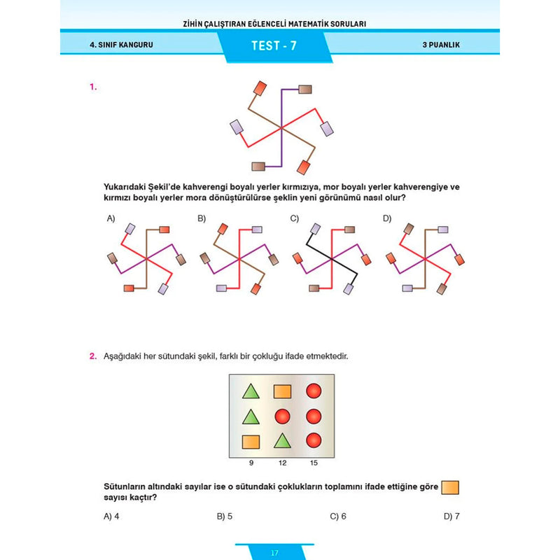 Dikkat Atölyesi Yayınları 4. Sınıf Kanguru Eğlenceli Matematik Soruları