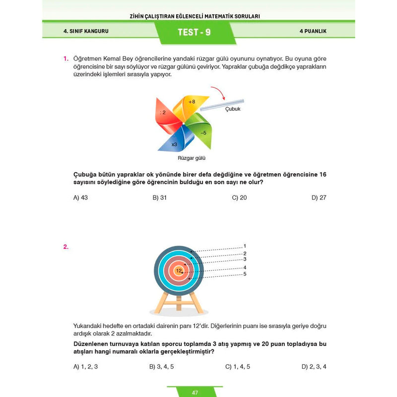 Dikkat Atölyesi Yayınları 4. Sınıf Kanguru Eğlenceli Matematik Soruları
