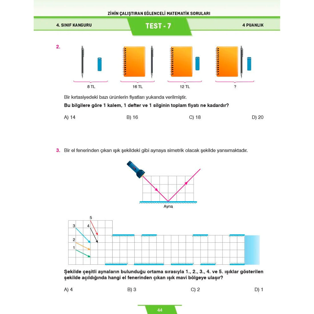 Dikkat Atölyesi Yayınları 4. Sınıf Kanguru Eğlenceli Matematik Soruları
