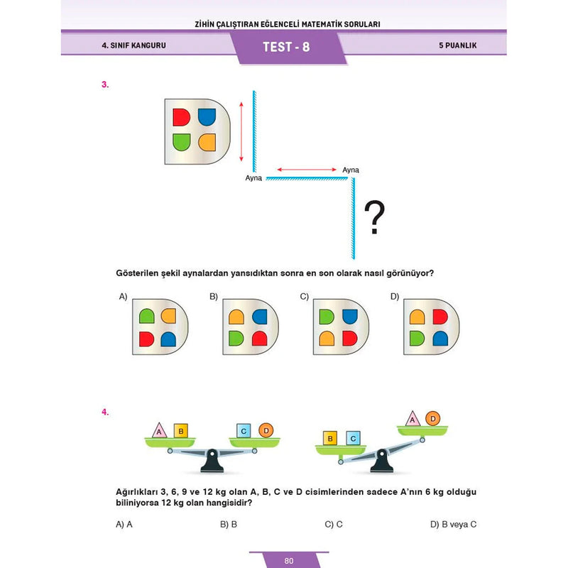 Dikkat Atölyesi Yayınları 4. Sınıf Kanguru Eğlenceli Matematik Soruları