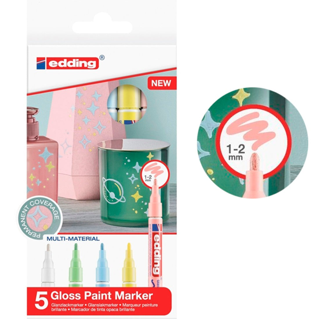 Edding Gloss Paint Pastel Renkler 5'li Marker Kalem Seti - Sanatsal Çizim ve Hobi Kalemi