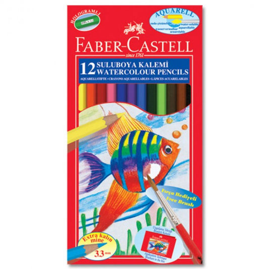 Faber Castell Aquarell 12'li Fırça Hediyeli Kuru Boya Kalemi 5171110622