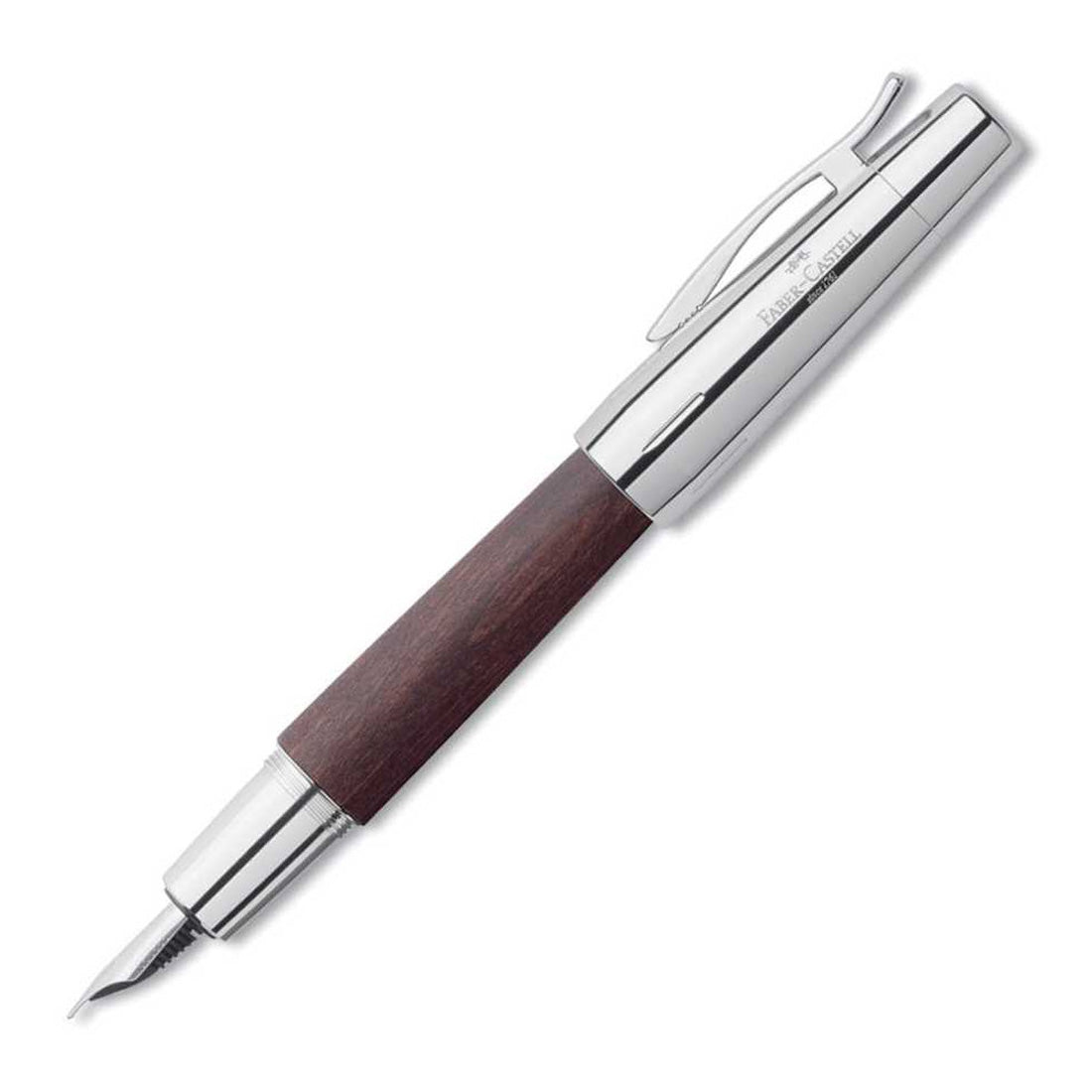 Faber Castell E-Motion Krom/Ahşap Koyu Kahverengi Dolma Kalem - Hediyelik İmza ve Yumuşak Yazım Kalemi