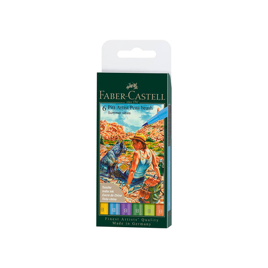 Faber Castell Pitt Artist Summer Vibes 6'lı Fırça Uçlu Renkli Kalem - Sanatsal Çizim, Eskiz ve İllüstrasyon