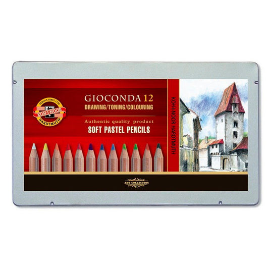 Koh-i-Noor 12'li Gioconda Metal Kutu Kuru Pastel Boya Kalem Seti - Sanatsal Çizim ve Eskiz için Hed