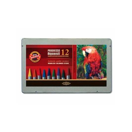 Koh-i Noor 12'li Progresso Metal Kutu Aquarell Boya Kalem Seti - Suluboya Etkili Sanatsal Çizim Kalemleri