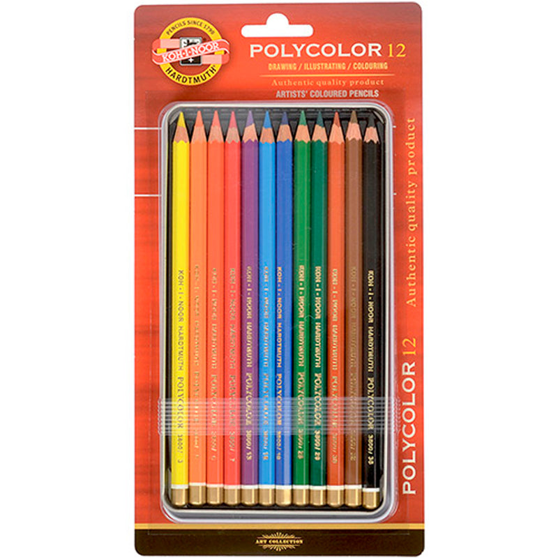 Koh I Noor Polycolor 12'li Kuru Boya Kalemi Set - Sanatsal Çizim ve Boyama Kalemleri