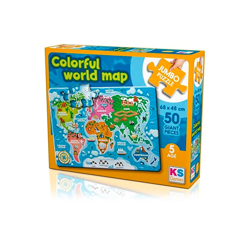 Ks Games Renkli Dünya Haritası 50 Parça Çocuk Jumbo Puzzle