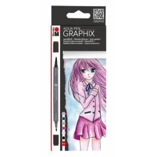 Marabu Graphix Aqua Pen Make 6'lı Çift Taraflı Çizim Kalemi - Sanatsal Marker ve İllüstrasyon Kalem Seti