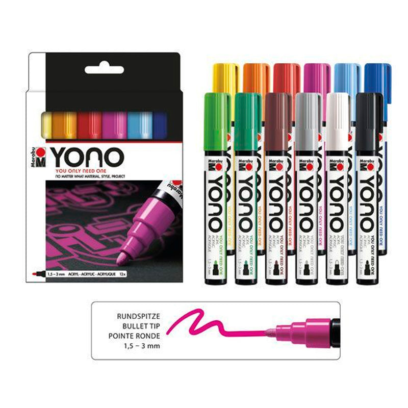 Marabu Yono Marker Set 12x1.5-3Mm Marker Kalem - Sanat, Çizim ve Tasarım için Profesyonel Set