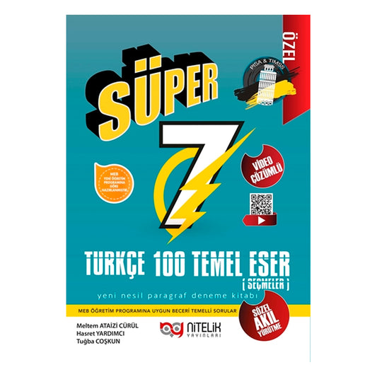 Nitelik Yayınları 7. Sınıf Süper Türkçe 100 Temel Eser Paragraf Deneme Kitabı