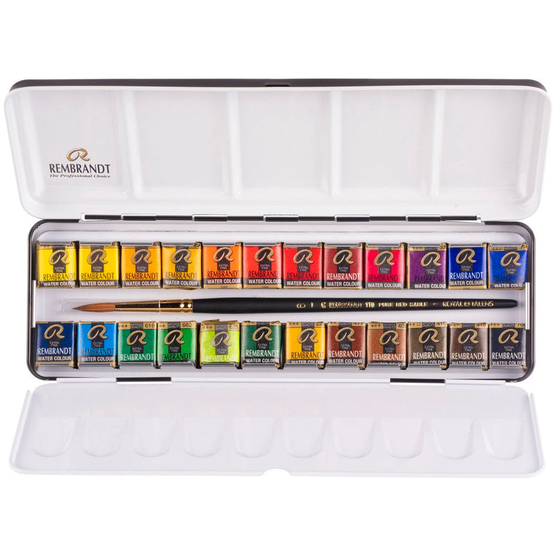 Rembrandt 24'lü Metal Kutu Tablet Sulu Boya - Sanatsal Profesyonel Ressam Boyama Seti
