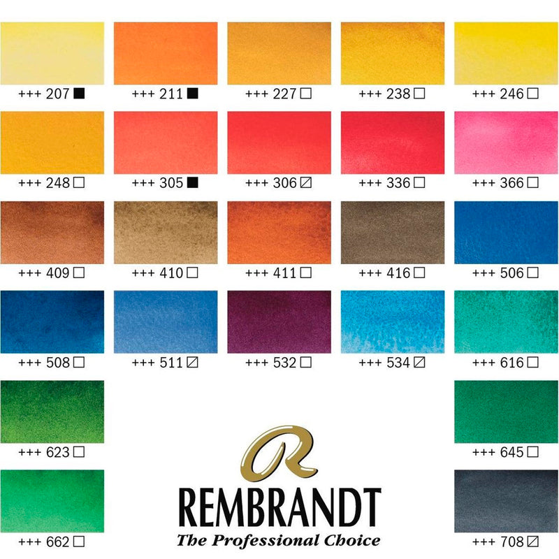 Rembrandt 24'lü Metal Kutu Tablet Sulu Boya - Sanatsal Profesyonel Ressam Boyama Seti