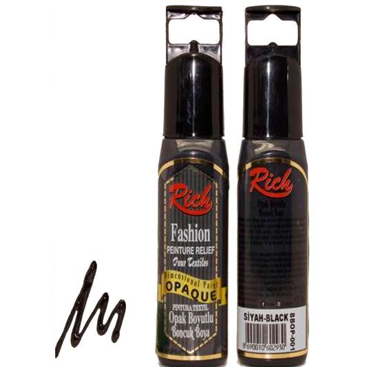 Rich Fashion 60 cc Siyah Opak Boyutlu Boncuk Akrilik Boya - Sanatsal Hobi ve 3D Efekt Boyası