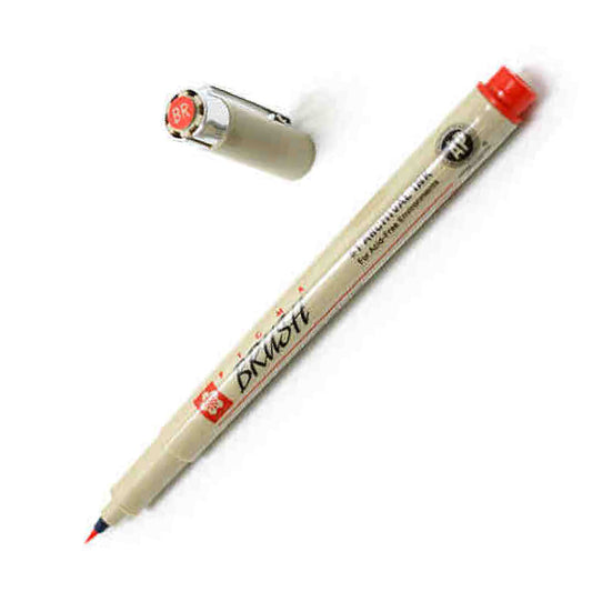 Sakura Pigma Brush Kırmızı Fırça Uçlu Çizim Kalemi - Sanatsal Marker, İllüstrasyon ve Kaligrafi Kalemi