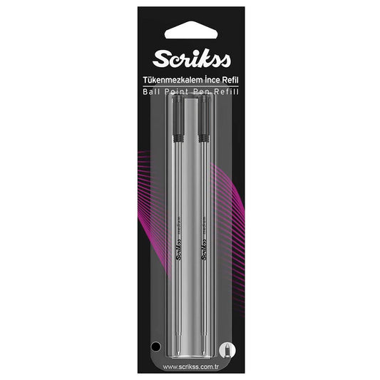 Scrikss 2'li Siyah İnce Tükenmez Kalem Refili - Yumuşak Yazım ve Ofis İçin