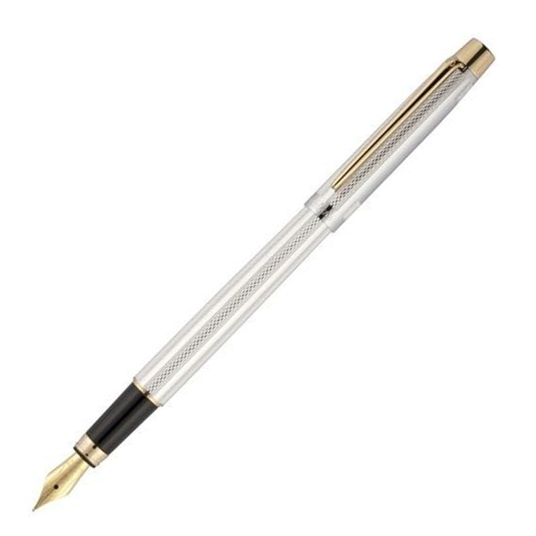 Scrikss 722W Balıksırtı Gold Krom Dolma+Tükenmez Kalem Takımı - Prestijli Hediyelik İmza ve Of